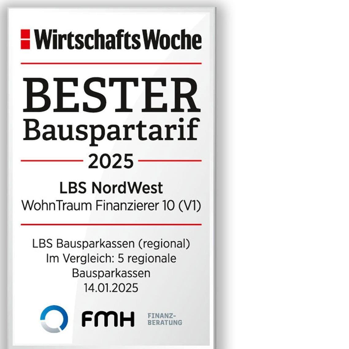 Siegel "Bester Bauspartarif 2025 LBS NordWest"